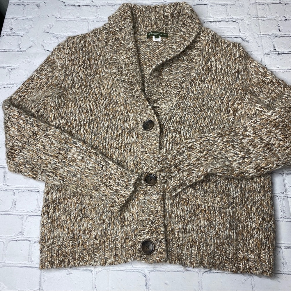 Eddie Bauer Button Front Wool Blend Cardigan Tan